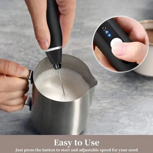 2 In 1 Rechargeable Milk Frother Wand β Powerful Handheld Whisk & Drink Mixer For Coffee, Latte, Cappuccino, Hot Chocolate & Beverages (Black)