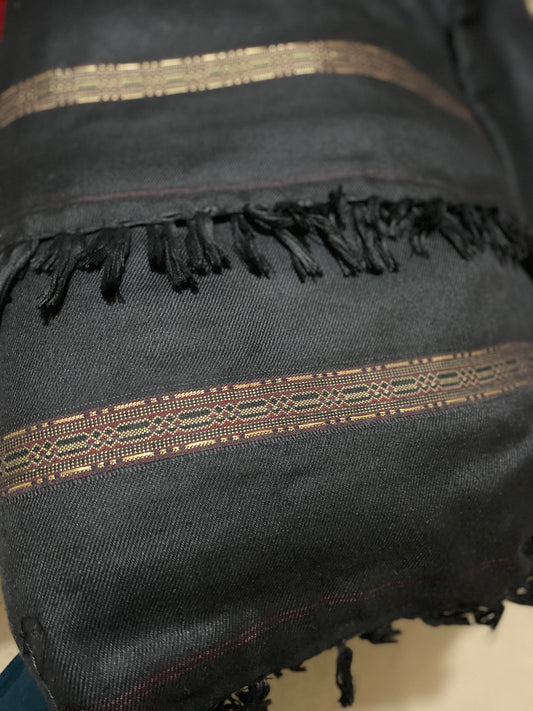 Luxury Black Shawl with Golden Embroidered Border