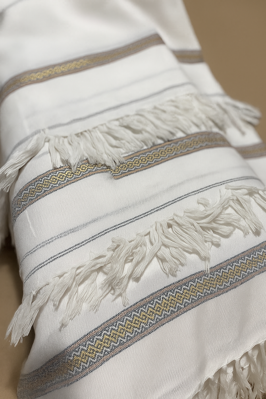 Premium White Shawl with Golden Border