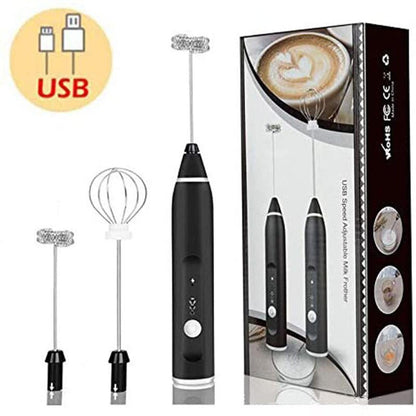 USB Rechargeable Milk Frother – 3 Speed Handheld Coffee Mixer & Egg Beater