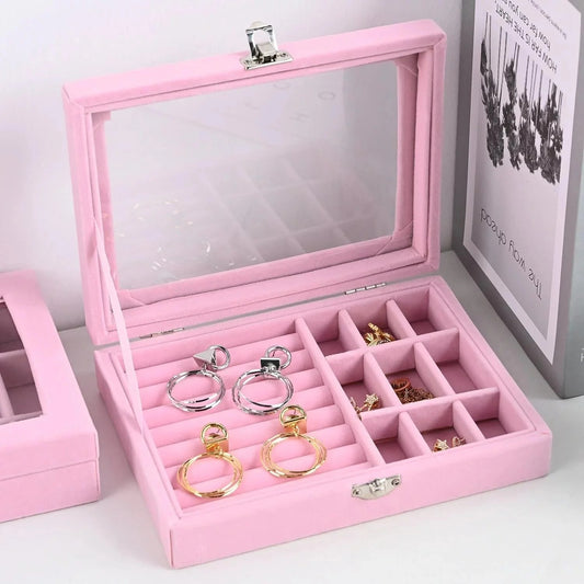 Jewelry Storage Organizer Box with Lock | Synthetic Leather & Velvet | Multi functional Gift for Women | Random Colour