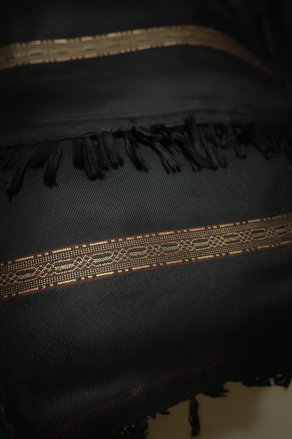 Luxury Black Shawl with Golden Embroidered Border