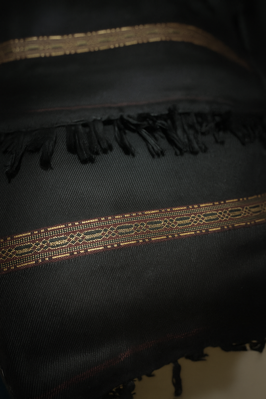 Luxury Black Shawl with Golden Embroidered Border