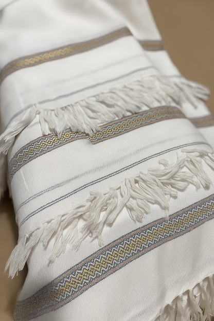 Premium White Shawl with Golden Border