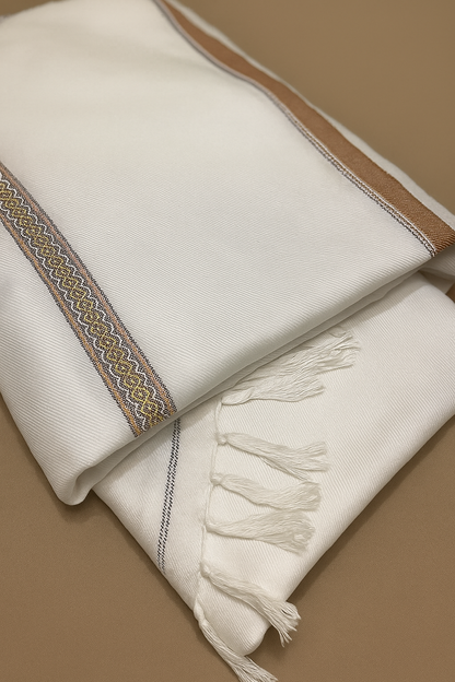 Premium White Shawl with Golden Border