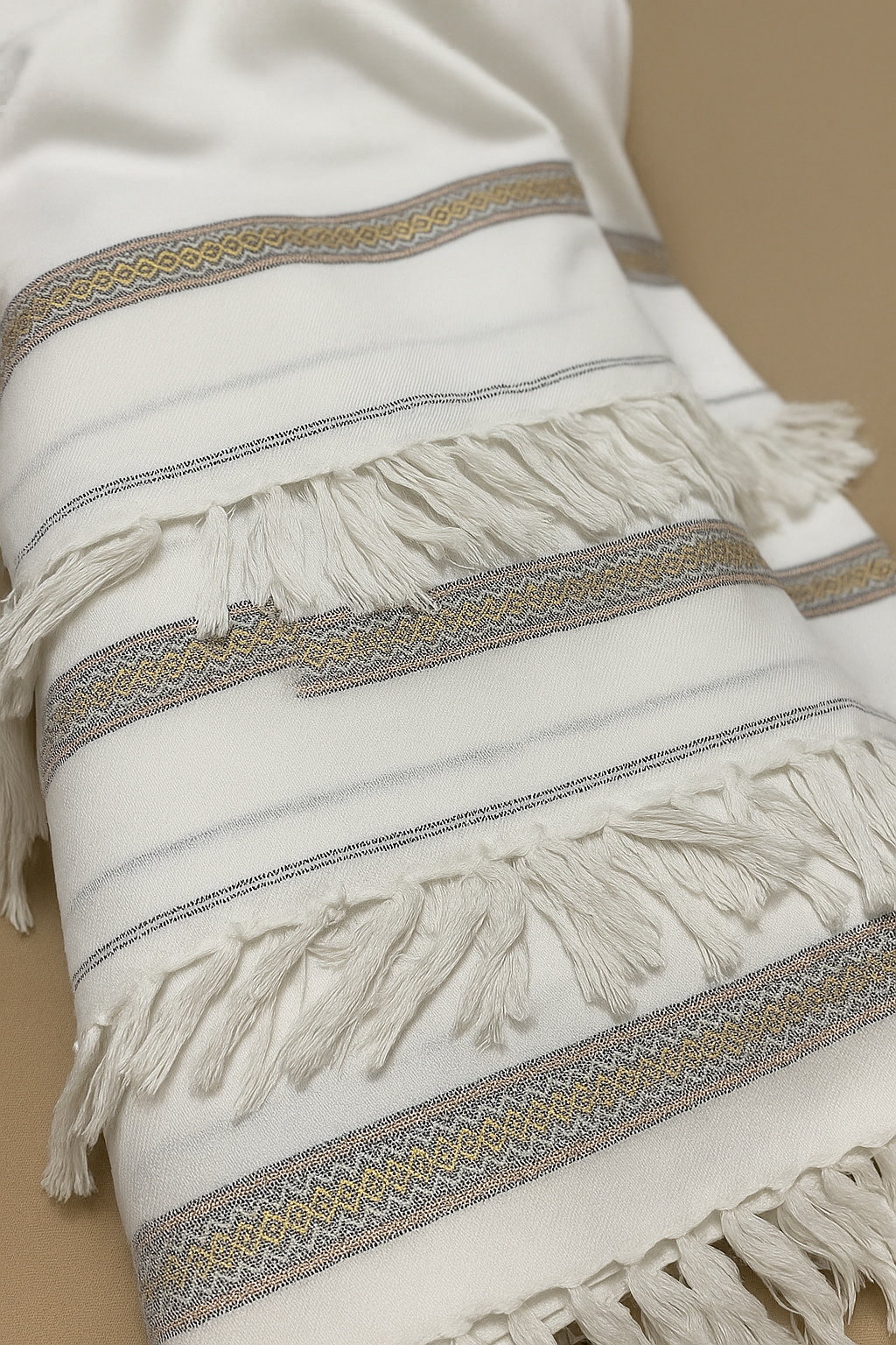 Premium White Shawl with Golden Border