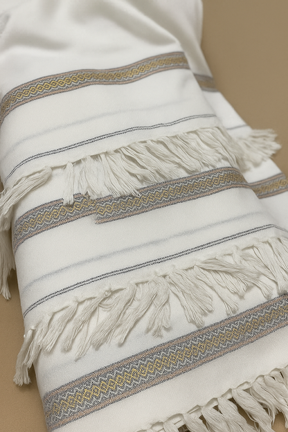 Premium White Shawl with Golden Border