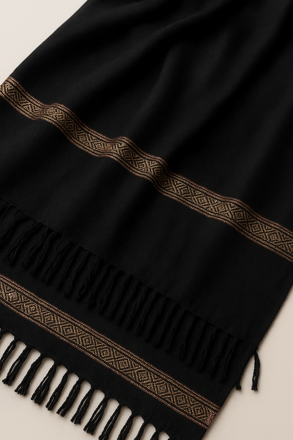 Luxury Black Shawl with Golden Embroidered Border