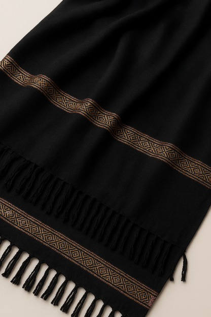 Luxury Black Shawl with Golden Embroidered Border