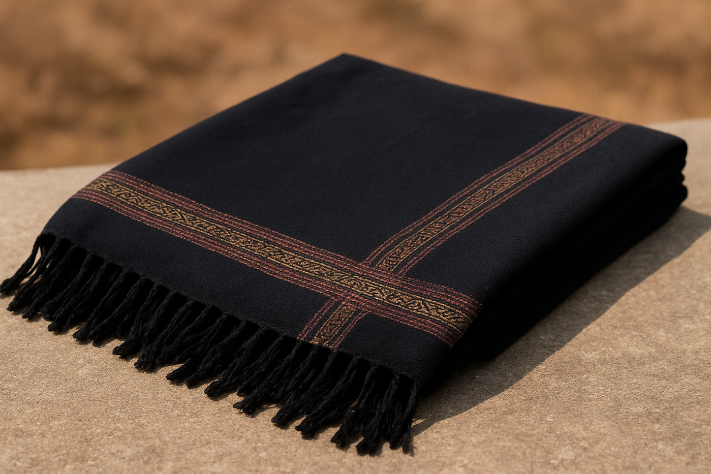 Luxury Black Shawl with Golden Embroidered Border