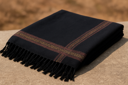Luxury Black Shawl with Golden Embroidered Border