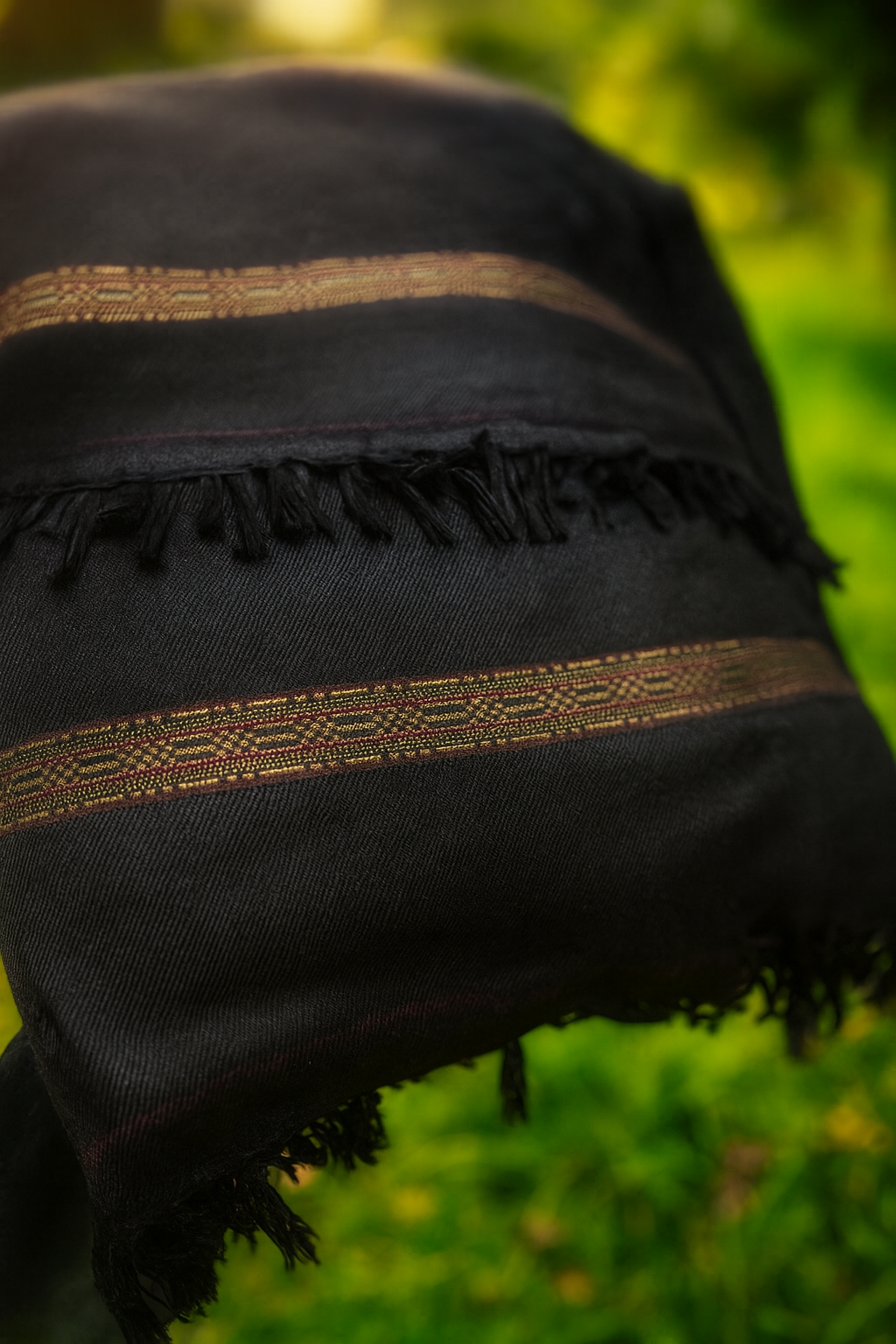 Luxury Black Shawl with Golden Embroidered Border