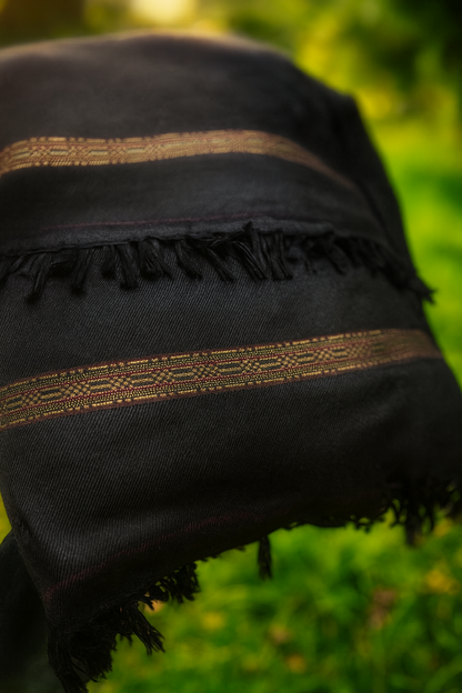 Luxury Black Shawl with Golden Embroidered Border