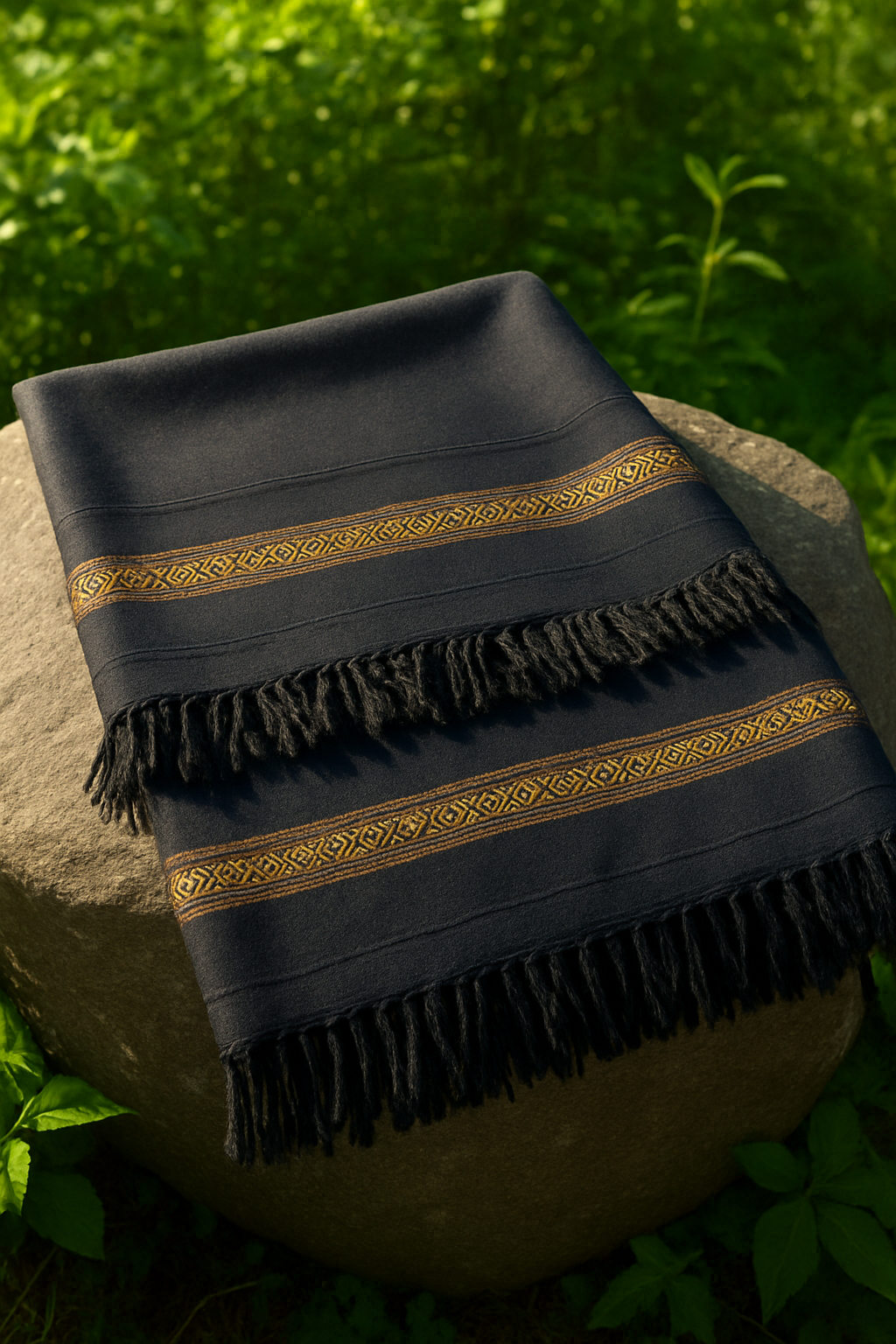 Luxury Black Shawl with Golden Embroidered Border
