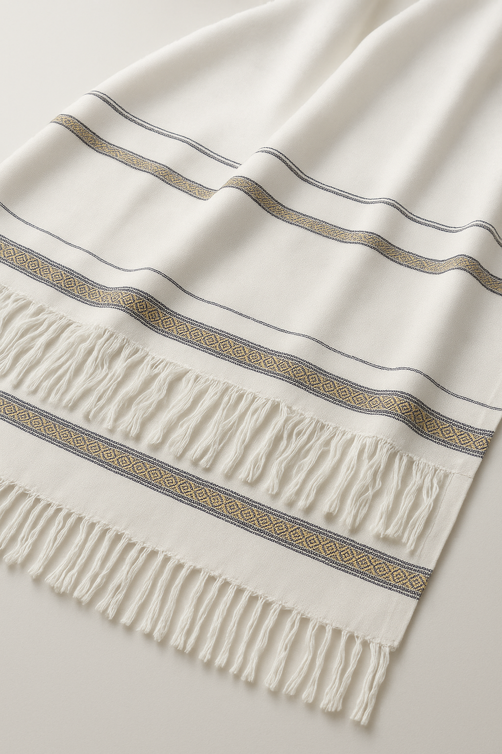Premium White Shawl with Golden Border