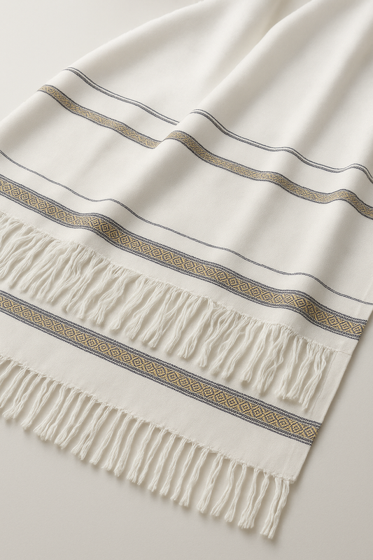 Premium White Shawl with Golden Border