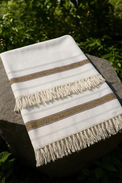 Premium White Shawl with Golden Border