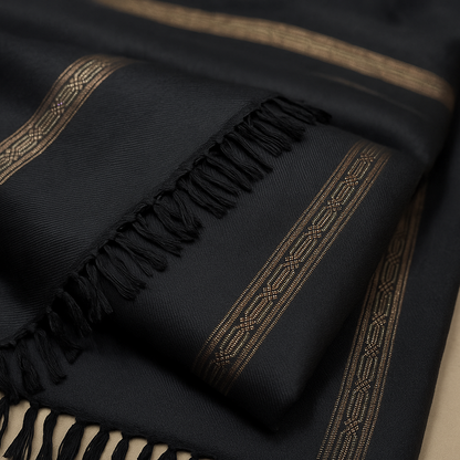 Luxury Black Shawl with Golden Embroidered Border