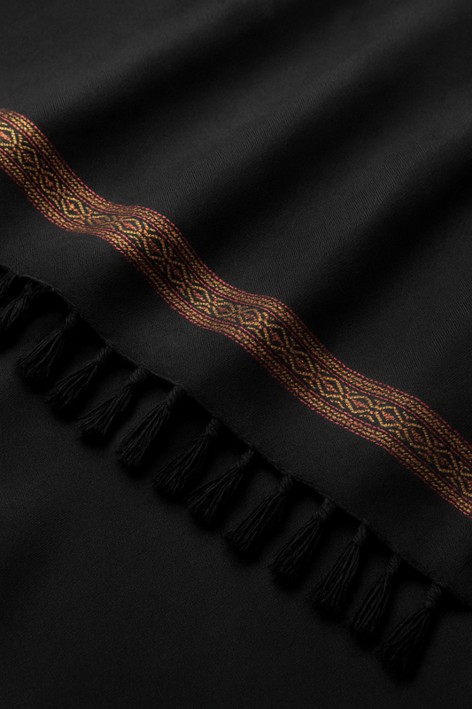 Luxury Black Shawl with Golden Embroidered Border