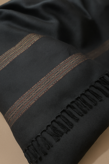 Luxury Black Shawl with Golden Embroidered Border