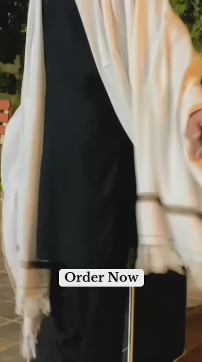 Premium White Shawl with Golden Border